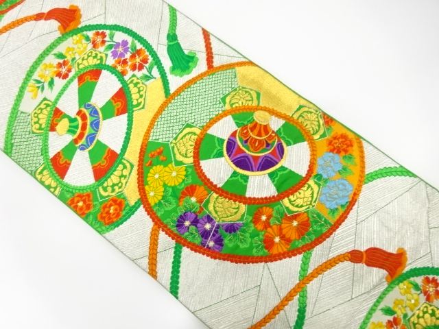 JAPANESE KIMONO / ANTIQUE FUKURO OBI / SILK / WOVEN FLOWER & WHELL